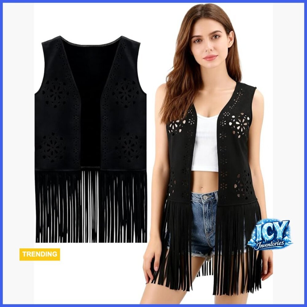 Faux Suede Fringe Vest Sleeveless Western Outfit Vintage Hippie